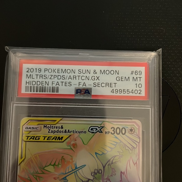 2019 Pokemon Moltres Zapdos Articuno GX 69/68 Rainbow FA Hidden Fates PSA 10 - Picture 3 of 4